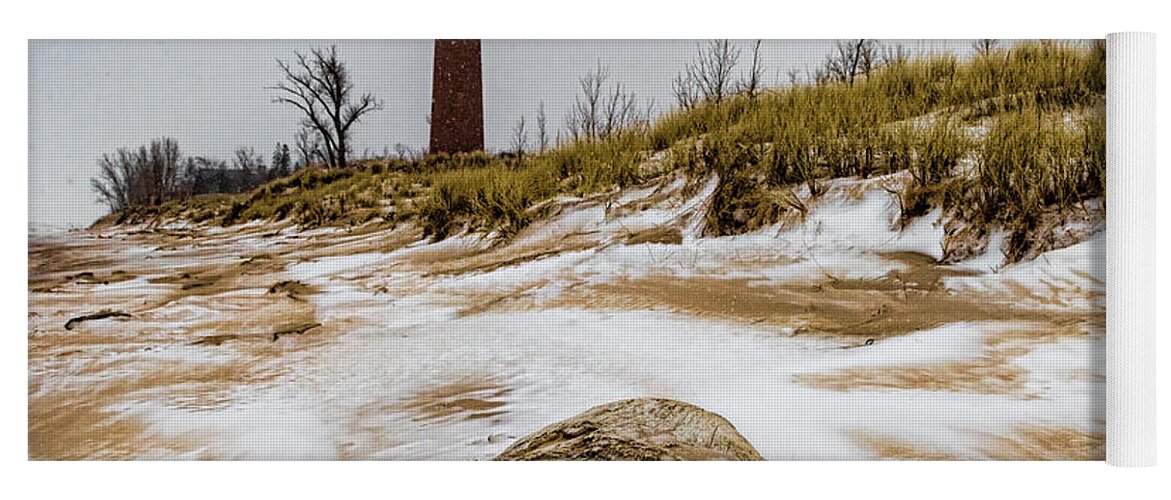 Little Sable Lighthouse Yoga Mat featuring the photograph Little Sable in Winter by Joe Holley