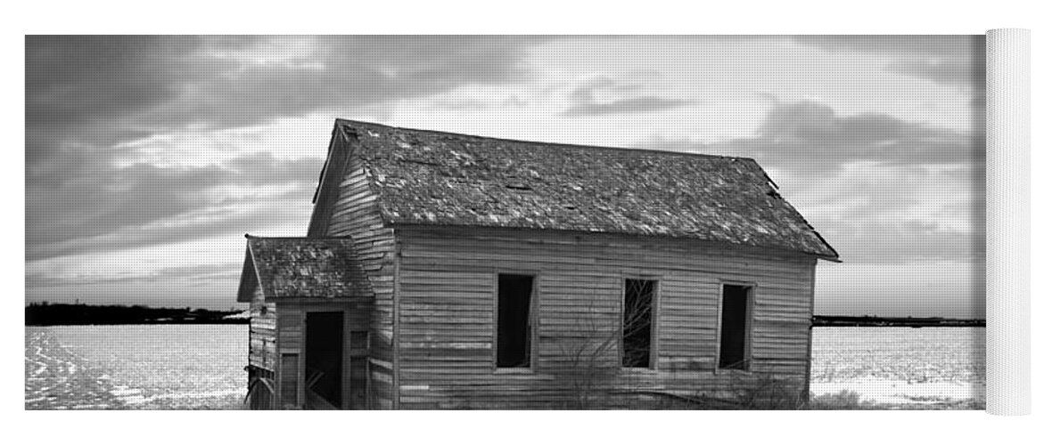Abandoned Yoga Mat featuring the photograph Little School On The Prairie BW by Bonfire Photography