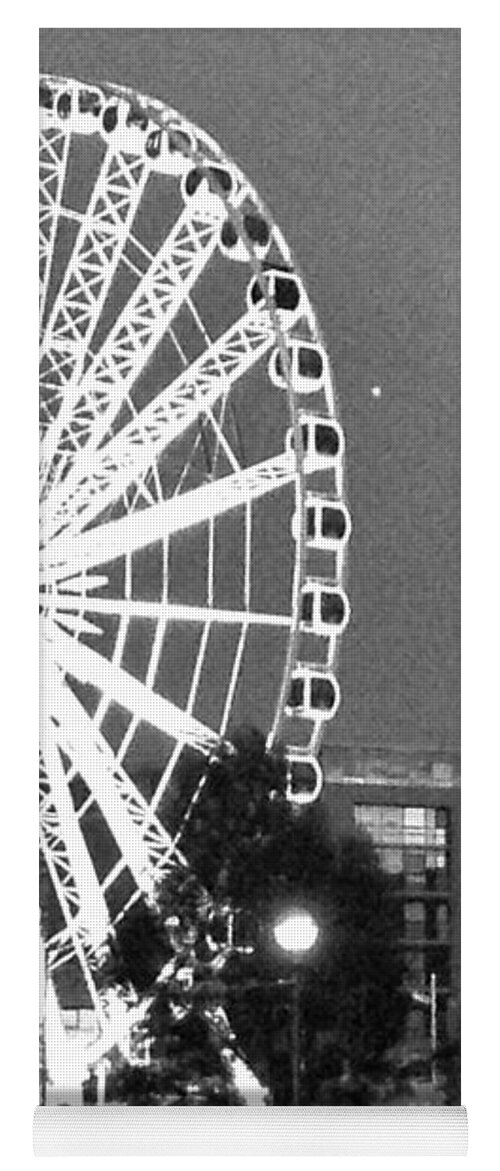 Dusk Yoga Mat featuring the photograph Liverpool Wheel at Dusk in BW by Joan-Violet Stretch