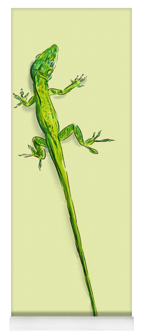 A Green Anole Sits Atop A Field Of Light Green. Part Of A Series Of Sketches For A Short-story About Lizards Yoga Mat featuring the digital art Lizard on green by Thomas Hamm