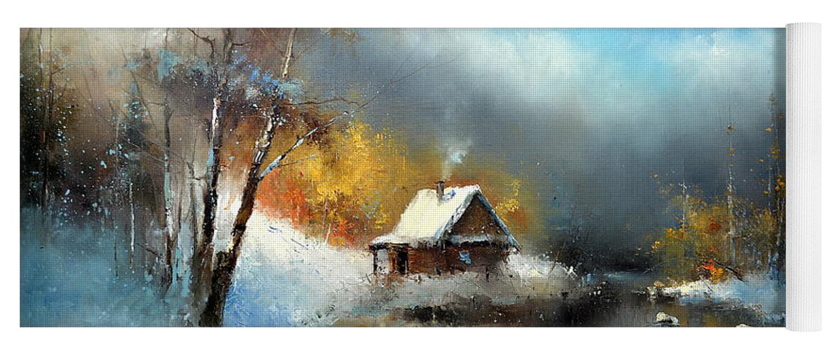 Russian Artists New Wave Yoga Mat featuring the painting Lodge in the Winter Forest by Igor Medvedev