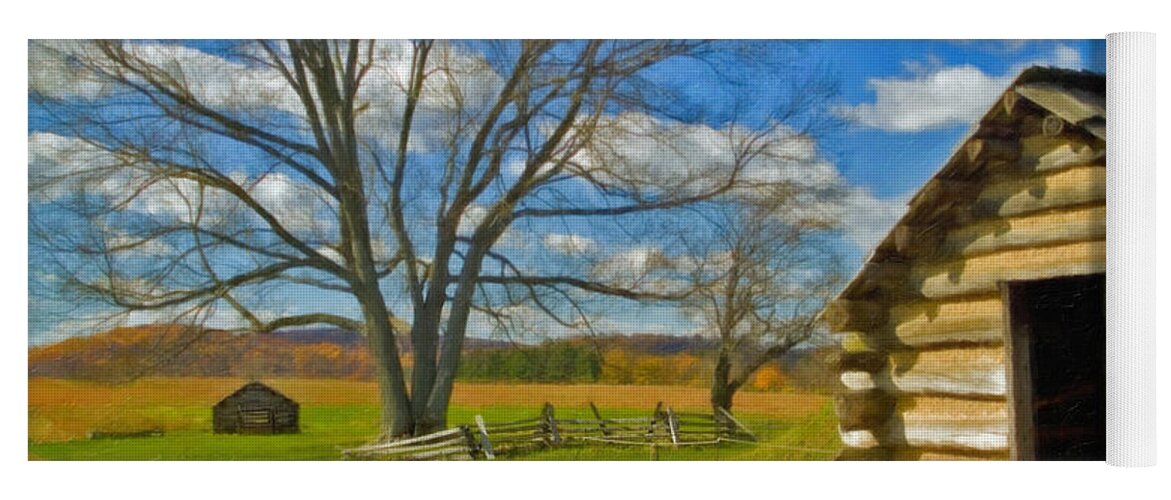 Valley Forge Yoga Mat featuring the photograph Log Cabin Valley Forge PA by David Zanzinger