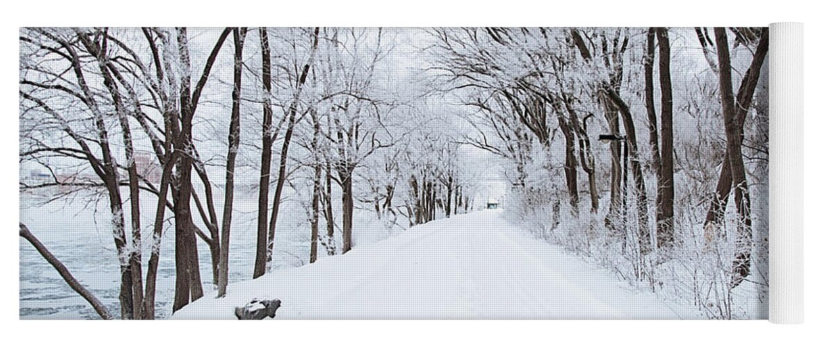 Snow Yoga Mat featuring the photograph Lonely Snowy Road by Newwwman