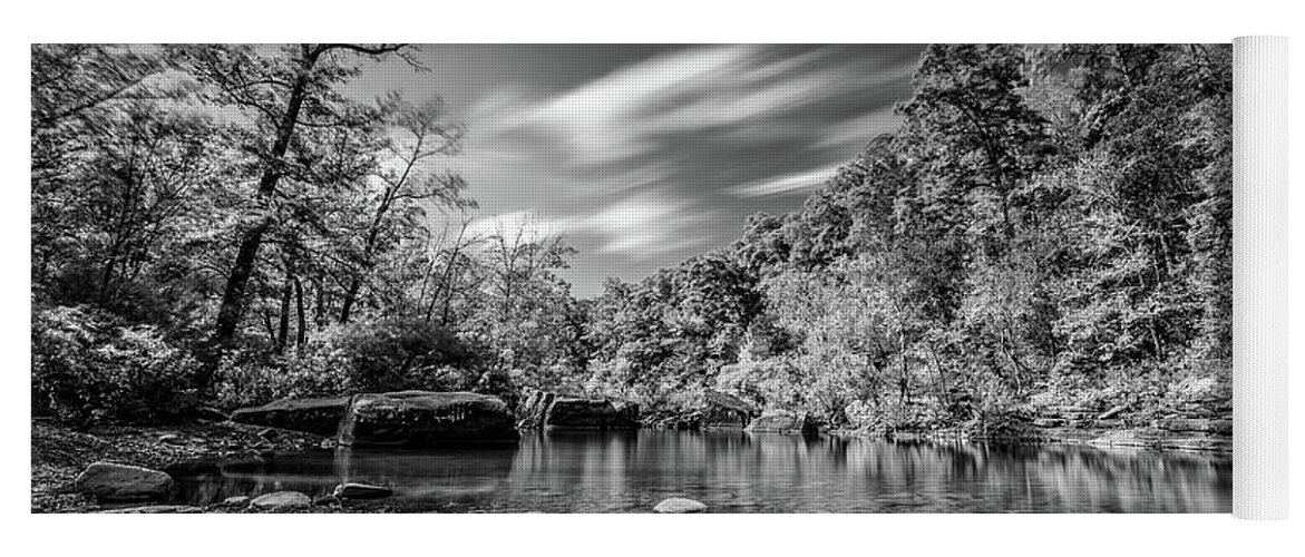 Arkansas Yoga Mat featuring the photograph Long exposure richland creek in Black and White by Mati Krimerman