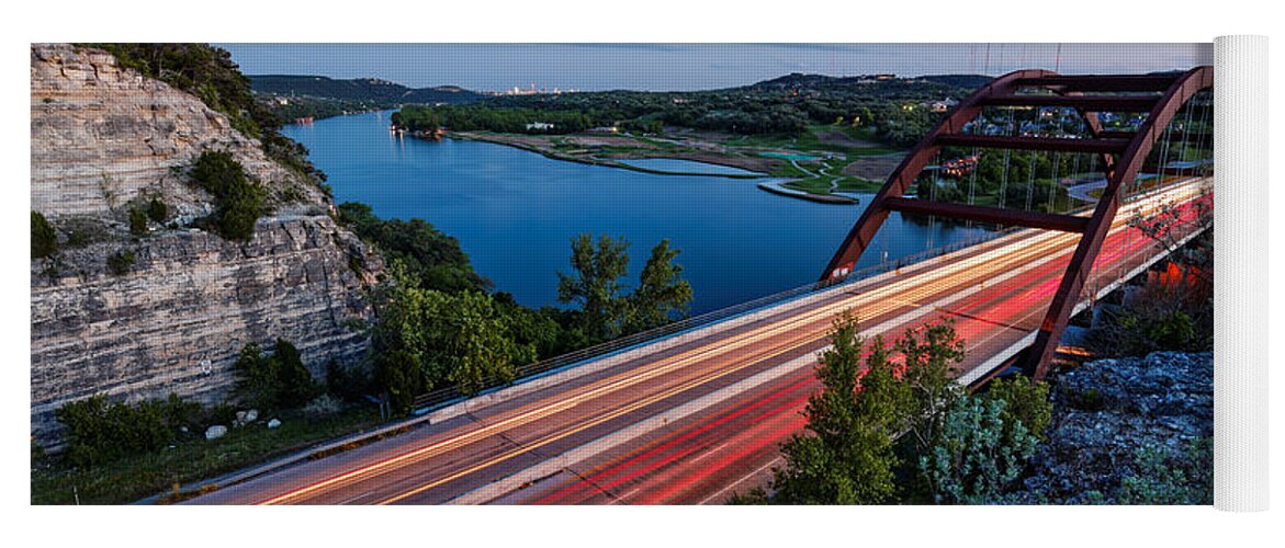 Percy Yoga Mat featuring the photograph Long Exposure View of Pennybacker Bridge over Lake Austin at Twilight - Austin Texas Hill Country by Silvio Ligutti