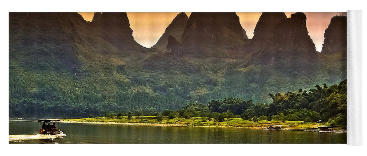 Sunset Yoga Mat featuring the photograph Long wave seems brush-China Guilin scenery Lijiang River in Yangshuo by Artto Pan