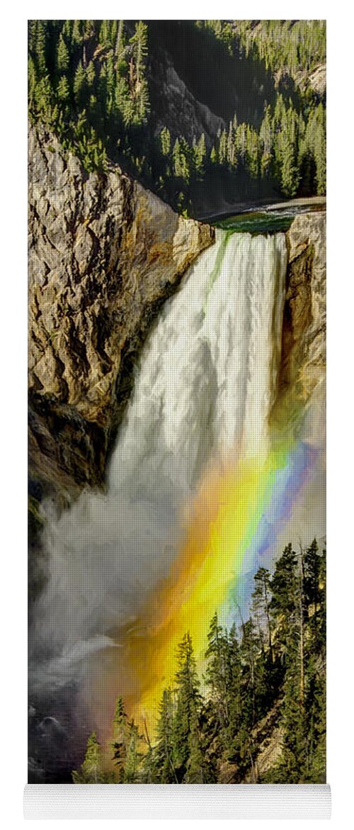 Blue Yoga Mat featuring the painting Lower Falls- Yellowstone Park by Penny Lisowski