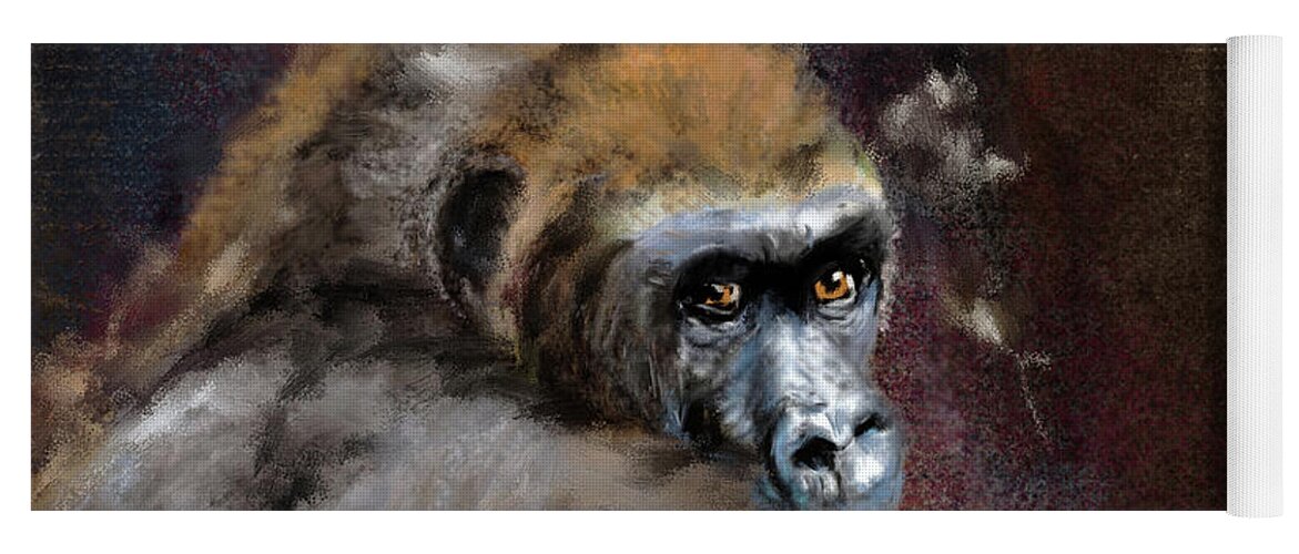 Gorilla Yoga Mat featuring the painting Lowland Gorilla by Mandy Tabatt