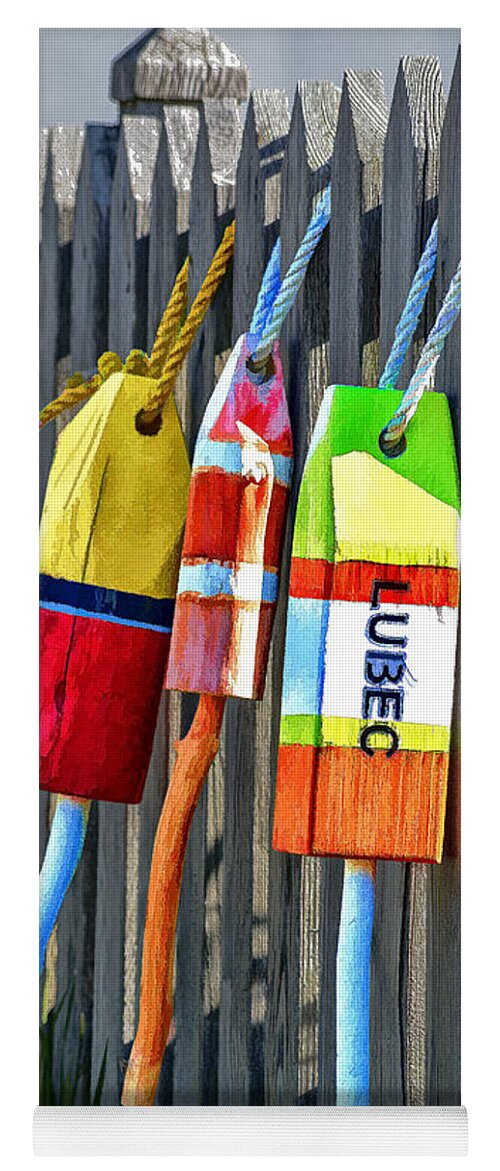 Lubec Buoys Yoga Mat featuring the photograph Lubec Buoys by Marty Saccone