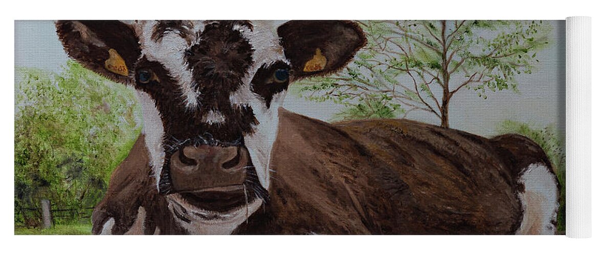 Cow In French Yoga Mat featuring the painting Madame Vache by Kathy Knopp