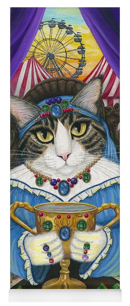 Fortune Teller Cat Yoga Mat featuring the painting Madame Zoe Teller of Fortunes - Queen of Cups Cat by Carrie Hawks