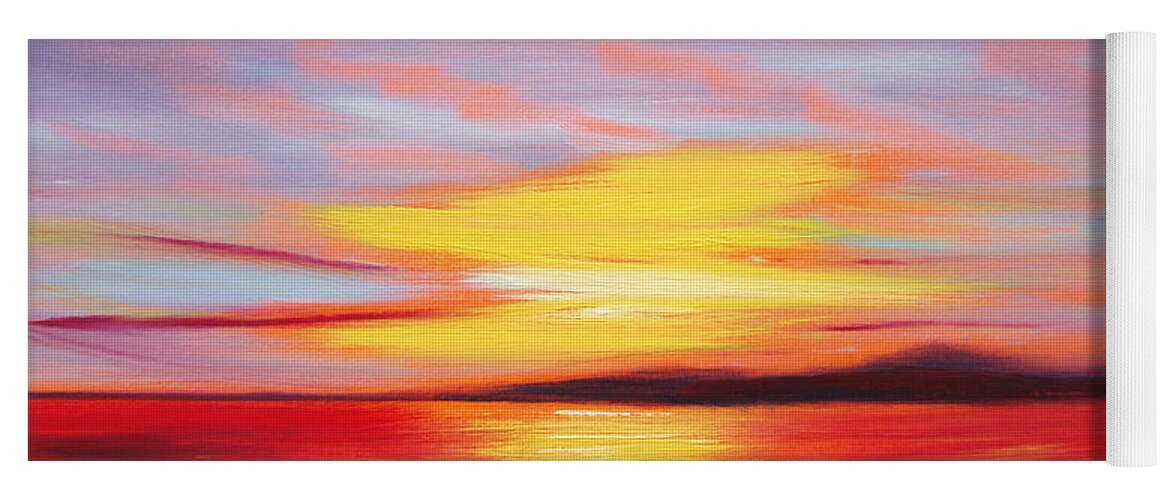 Sunset Original Painting Gold Yellow Red And Orange Colors Art By Gina De Gorna Seascape Abstract Yoga Mat featuring the painting Magic at Sunset by Gina De Gorna