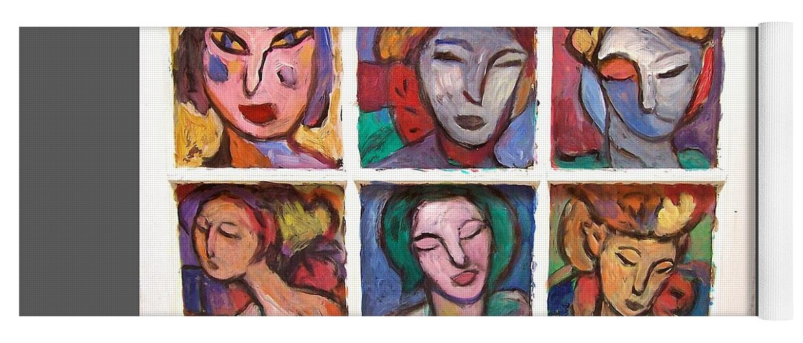 Female Faces 4 Panel Glass Pane Yoga Mat featuring the painting Maidennaire by Mykul Anjelo