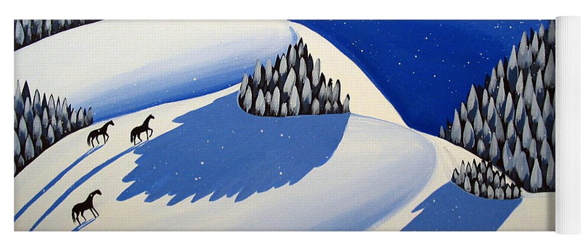 Art Yoga Mat featuring the painting Making The Peak - modern winter landscape by Debbie Criswell