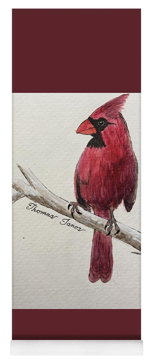 Cardinal Yoga Mat featuring the painting Male Cardinal in winter by Thomas Janos