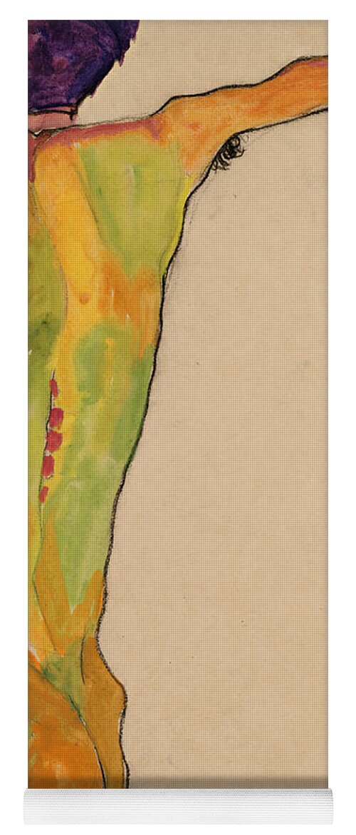 Egon Schiele Yoga Mat featuring the drawing Male Nude, Propping Himself Up by Egon Schiele