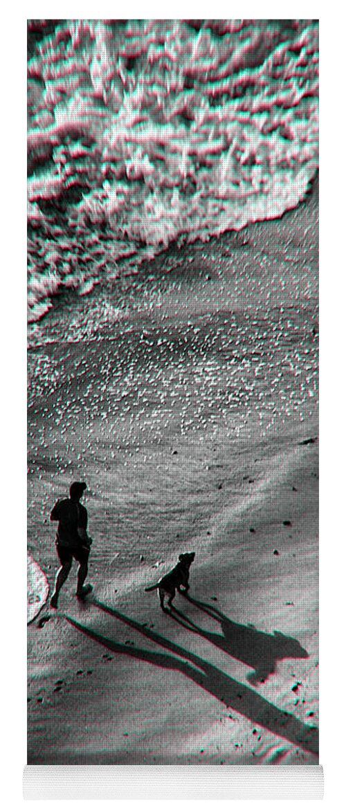 Man Yoga Mat featuring the photograph Man And Dog On The Beach by Jeff Breiman