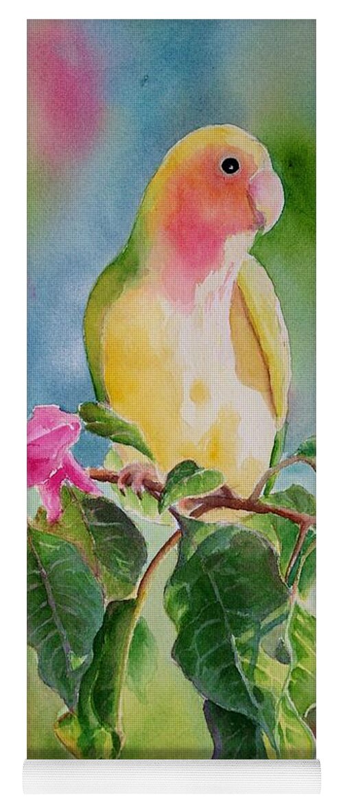 Love Bird Yoga Mat featuring the painting Mango in the Bougainvillea by Petra Burgmann