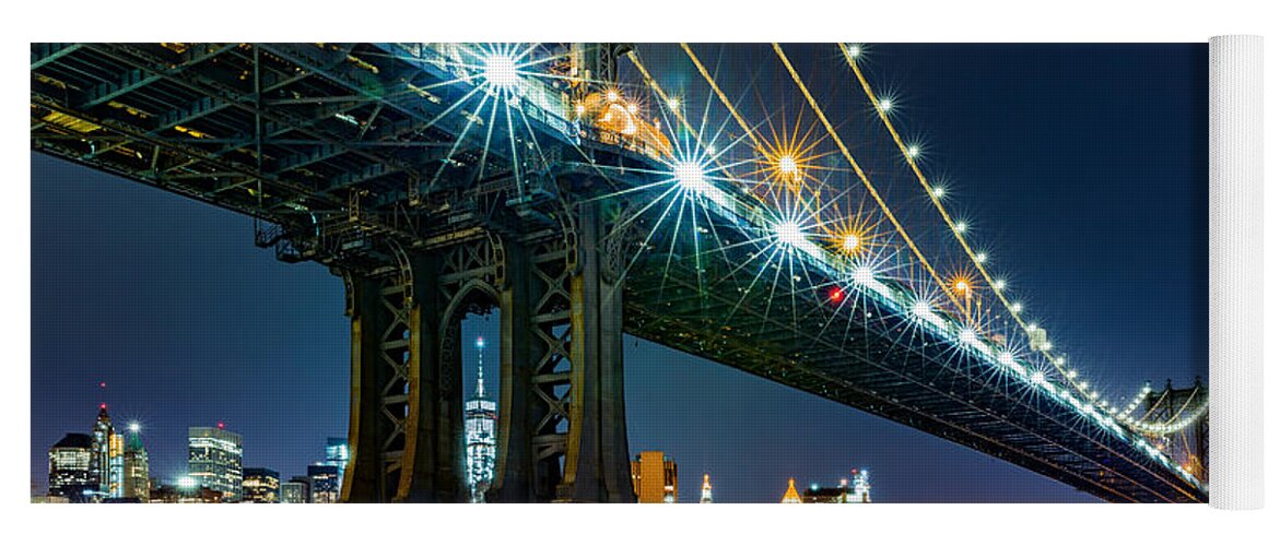 America Yoga Mat featuring the photograph Manhattan Bridge framing Freedom Tower by Mihai Andritoiu