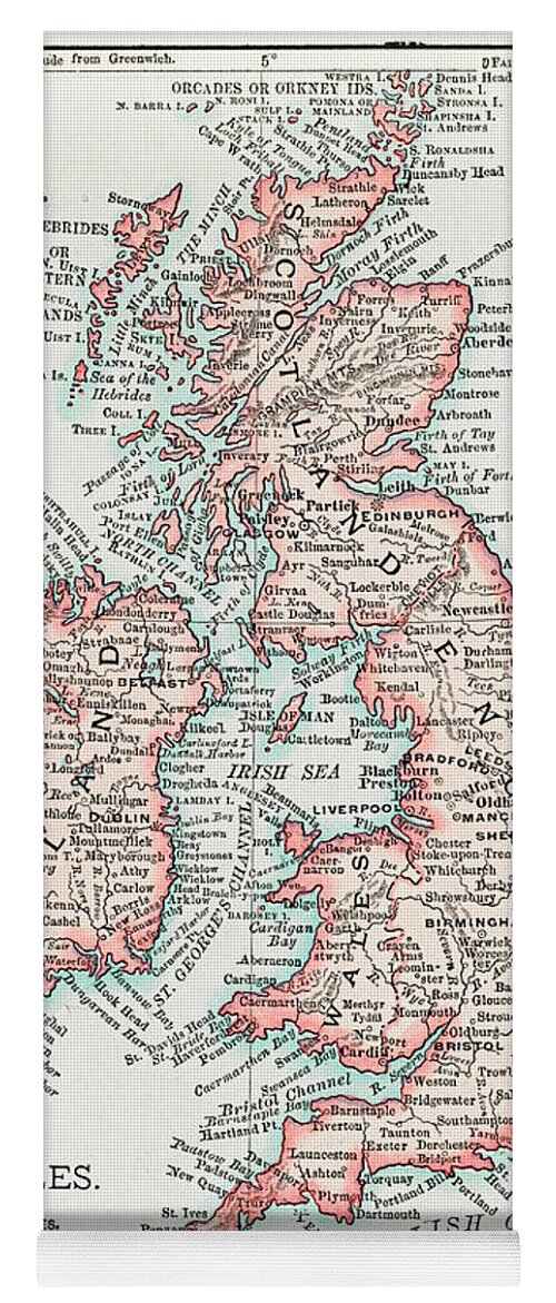 World Yoga Mat featuring the drawing Map of the British Isles 1900 by Vincent Monozlay