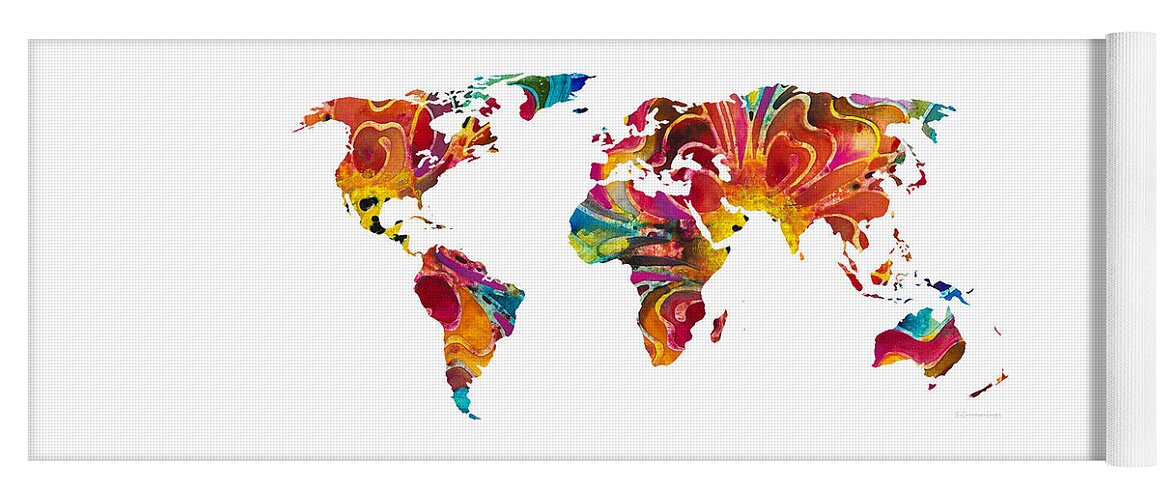 Map Yoga Mat featuring the painting Map of The World 2 -Colorful Abstract Art by Sharon Cummings