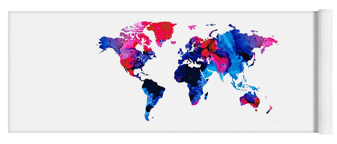 World Map Yoga Mat featuring the painting Map of The World 9 -Colorful Abstract Art by Sharon Cummings