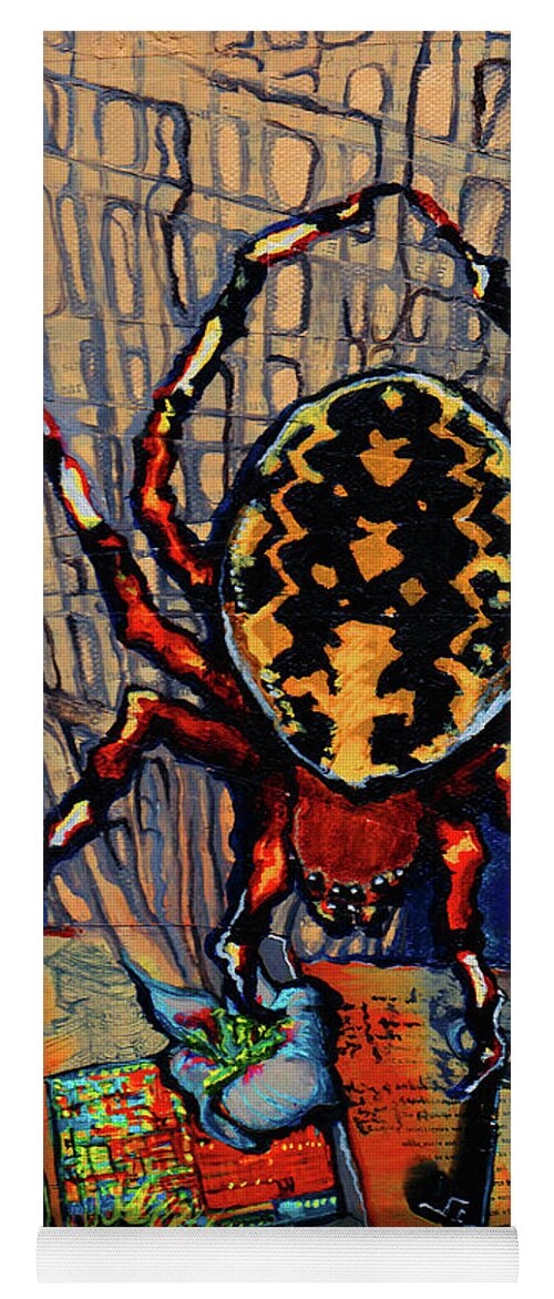 Spider Yoga Mat featuring the painting Marbled Orbweaver by Emily McLaughlin