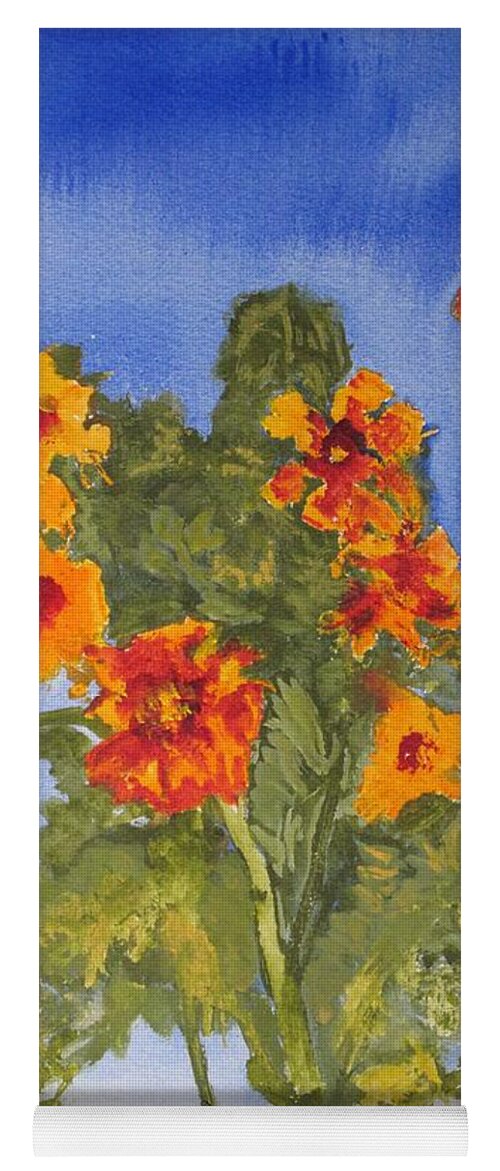 Marigold Yoga Mat featuring the painting Marigolds by Sandy McIntire