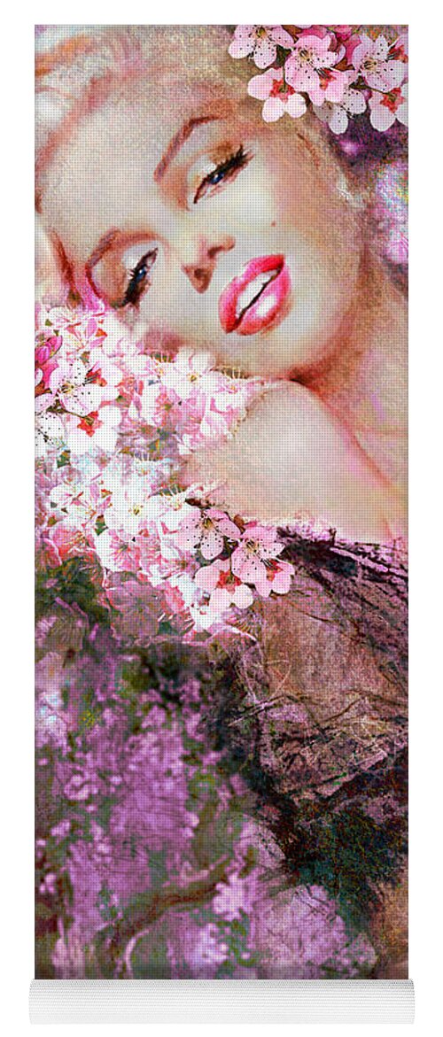 Theo Danella Yoga Mat featuring the painting Marilyn Cherry Blossoms Pink by Theo Danella