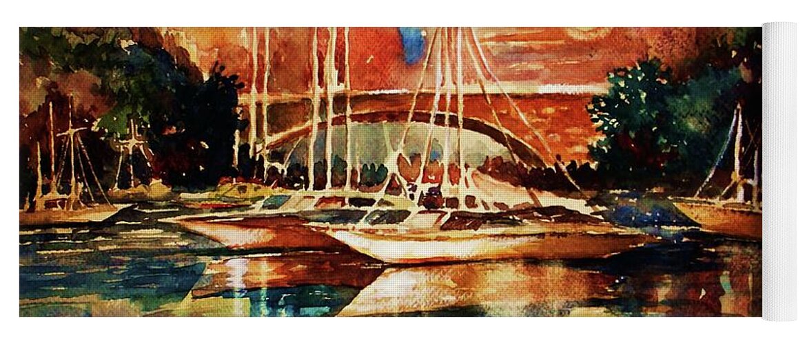 Boats Yoga Mat featuring the painting Marina by Al Brown