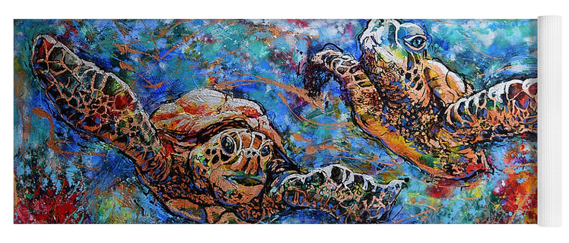Marin Animals Yoga Mat featuring the painting Marine Turtles by Jyotika Shroff