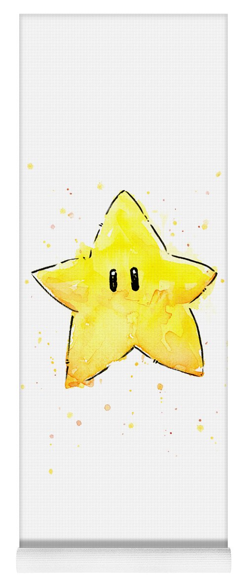 Star Yoga Mat featuring the painting Mario Invincibility Star Watercolor by Olga Shvartsur