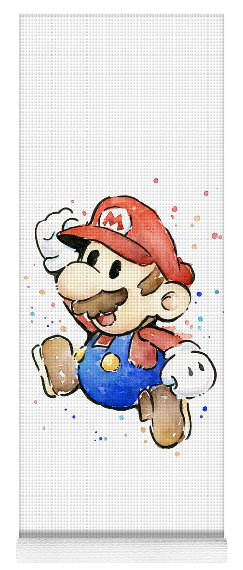 Video Game Yoga Mat featuring the painting Mario Watercolor Fan Art by Olga Shvartsur