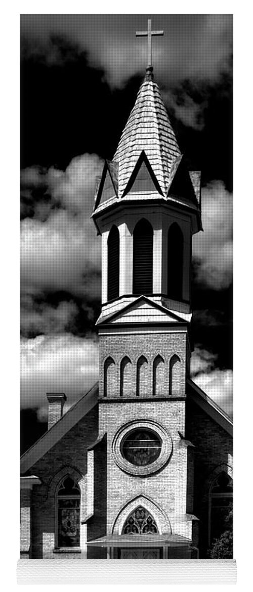 B&w Yoga Mat featuring the photograph Mary Queen of Heaven Catholic Church by Lee Santa
