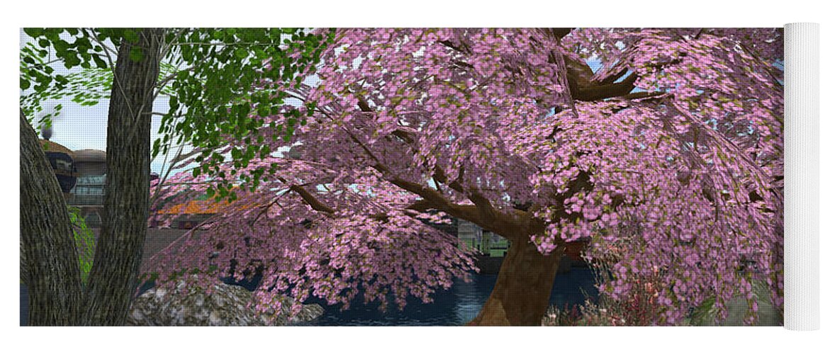 Garden Yoga Mat featuring the digital art Mature Cherry Blossom by Michael Doyle