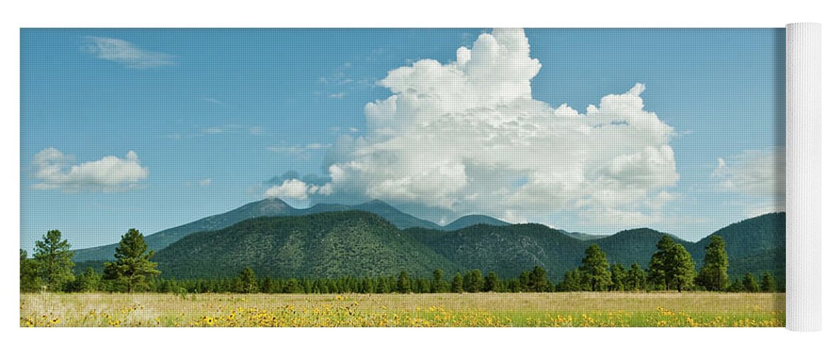 Arizona Yoga Mat featuring the photograph Meadow of Sunflowers and the San Francisco Peaks by Jeff Goulden