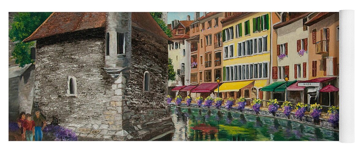 Annecy France Art Yoga Mat featuring the painting Medieval Jail in Annecy by Charlotte Blanchard