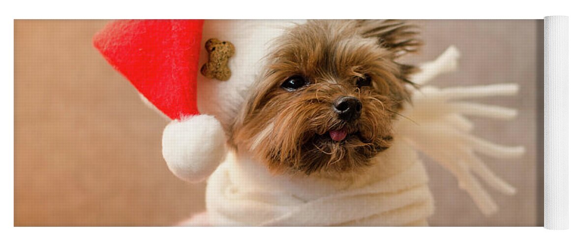 Yorkshere Terrier Yoga Mat featuring the photograph Melanie in Christmas Hat by Irina ArchAngelSkaya