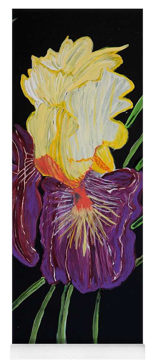 Landscape Abstract Nature Painting Inks Poster Summer Spring Flower Evolution Yoga Mat featuring the mixed media Mellow Iris by Judy Huck