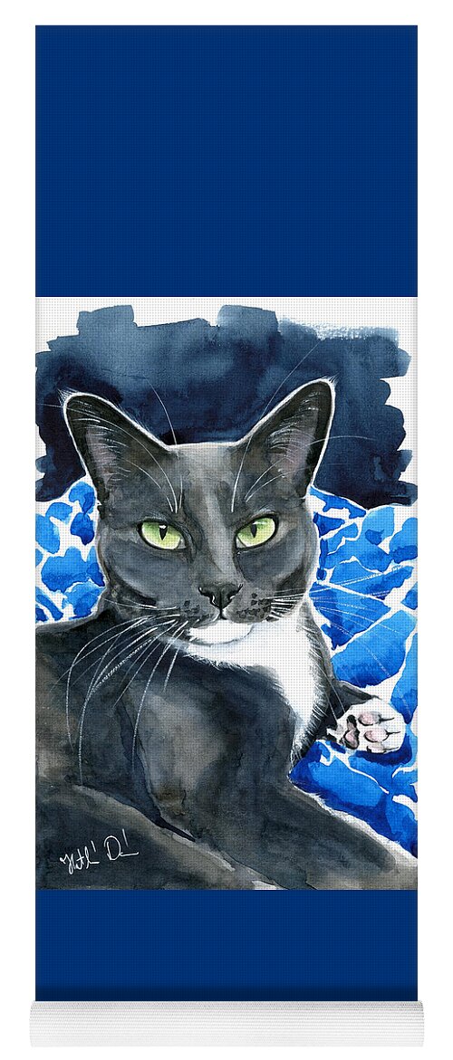 Blue Tuxedo Cat Painting Yoga Mat featuring the painting Melo - Blue Tuxedo Cat Painting by Dora Hathazi Mendes