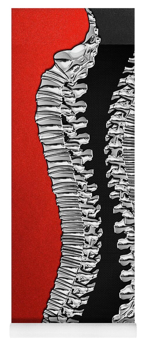 ‘memento Mori’ Collection By Serge Averbukh Yoga Mat featuring the digital art Memento Mori - Two Sets of Silver Human Backbones over Red and Black by Serge Averbukh