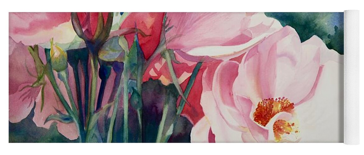 Original Watercolor Yoga Mat featuring the painting Memorial Rose Garden by Susan Seaborn