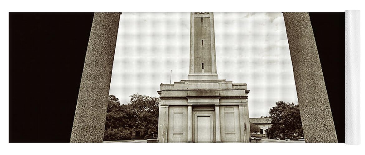 Memorial Yoga Mat featuring the photograph Memorial Tower thru the Archway - sepia by Scott Pellegrin