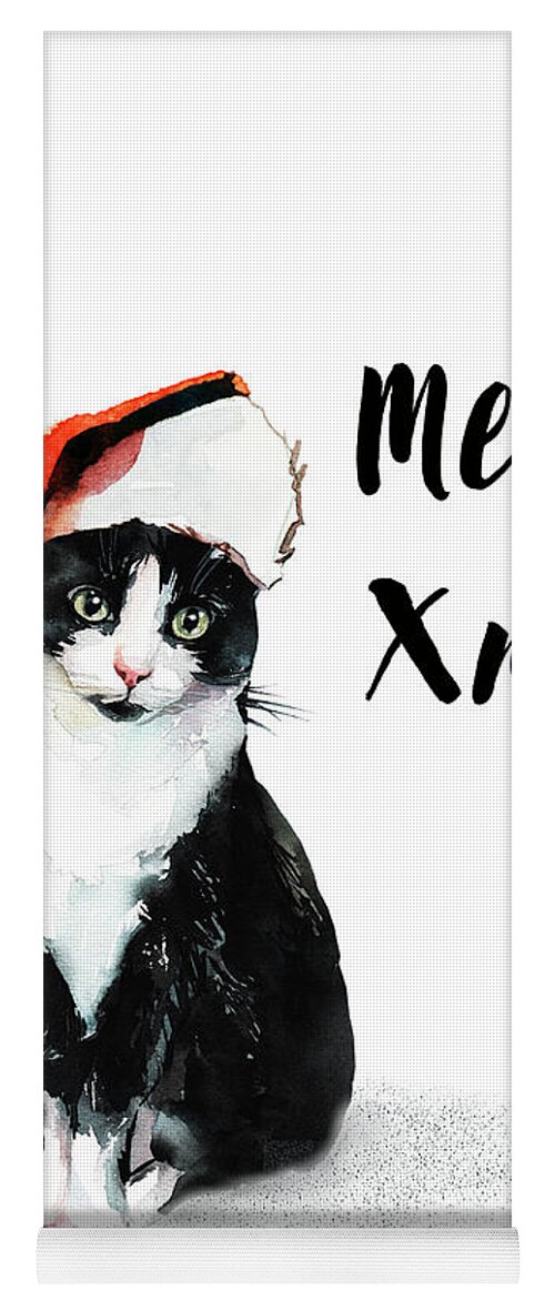 Cat Yoga Mat featuring the painting Meowy Xmas by Colleen Taylor