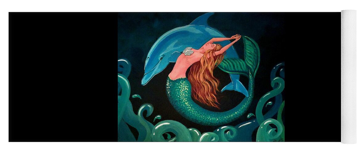 Mermaid Yoga Mat featuring the painting Mermaid And Dolphin by Debbie Criswell