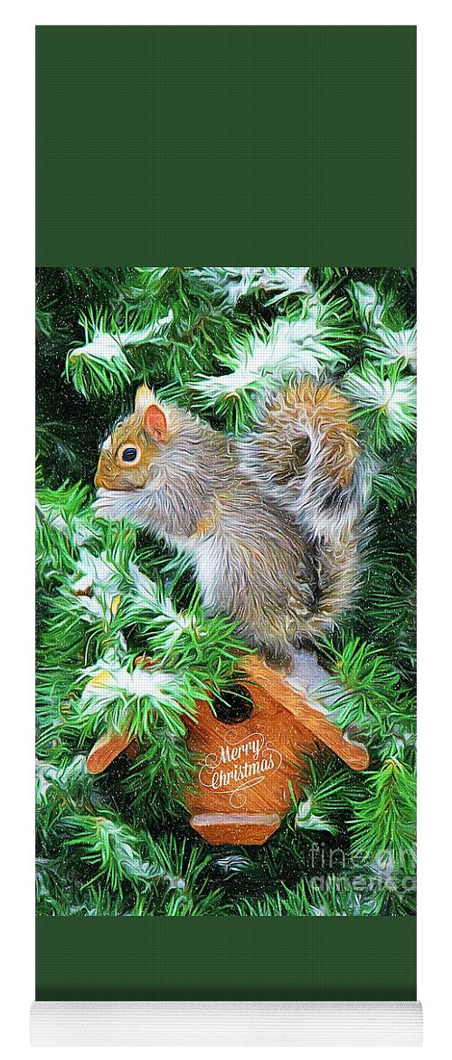 Squirrel Yoga Mat featuring the photograph Merry Christmas Squirrel by Tina LeCour