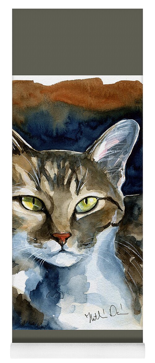 Mesmerizing Yoga Mat featuring the painting Mesmerizing Eyes - Tabby Cat Painting by Dora Hathazi Mendes