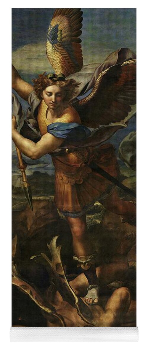 Urbino Yoga Mat featuring the painting Michael defeats Satan by Raphael
