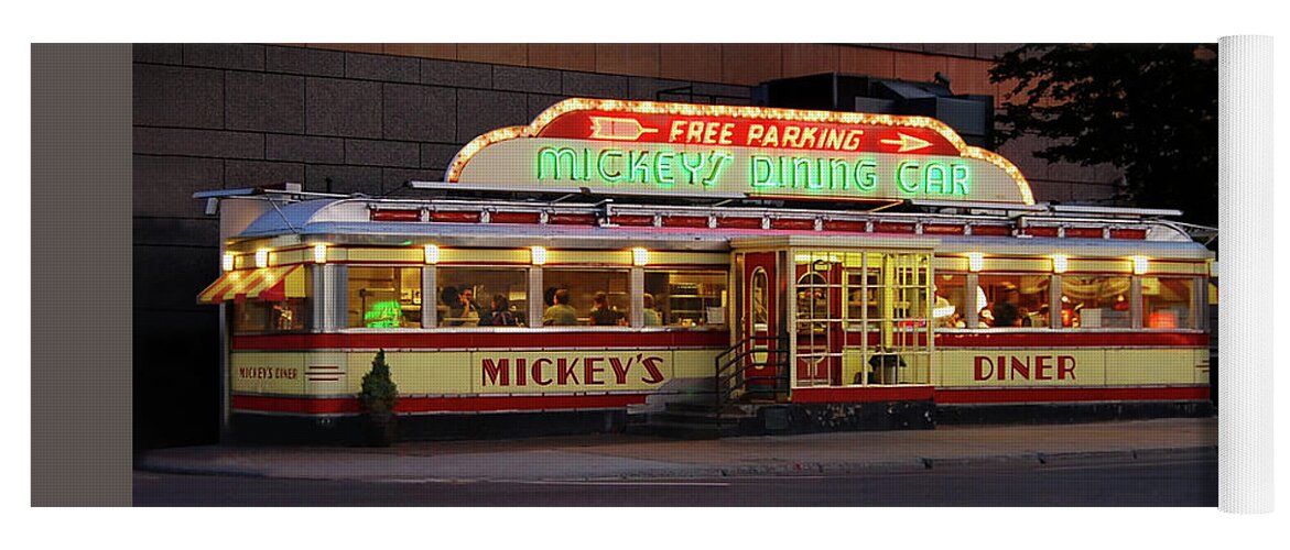 Mickey's Yoga Mat featuring the photograph Mickey's Diner, St. Paul by Ron Long