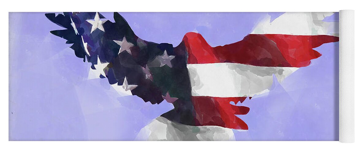 Eagle Yoga Mat featuring the digital art Minimal Abstract Eagle With Flag Watercolor by Ricky Barnard